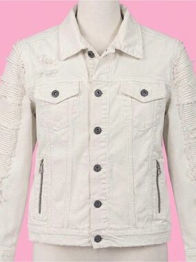 Valabasas "J3" White Distressed Biker Denim Jacket - Men’s Size L - NWT
